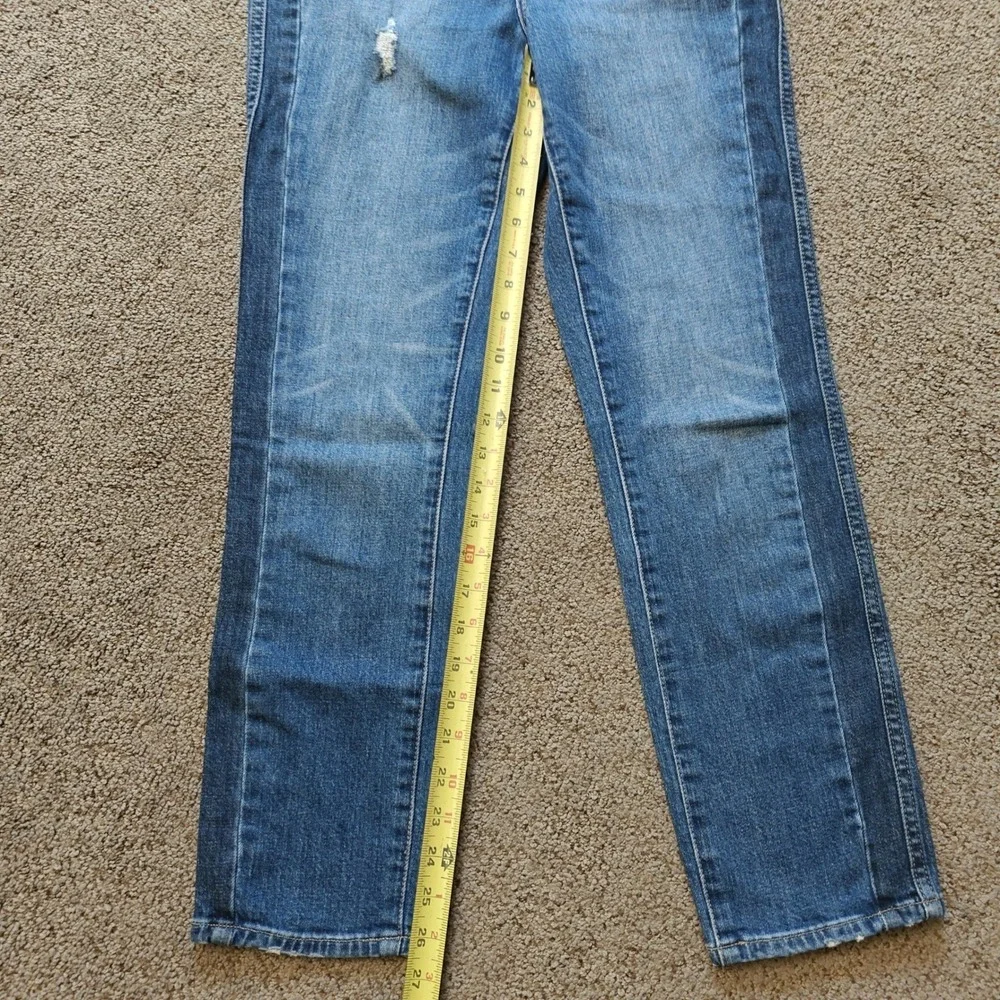 J.Crew Womens Tuxedo Stripe Distressed High Rise Straight Leg Jeans Blue Size 27